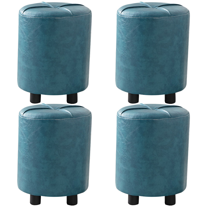 Modern Stain Resistant Ottoman Circle Shape Yellow Leather Cube