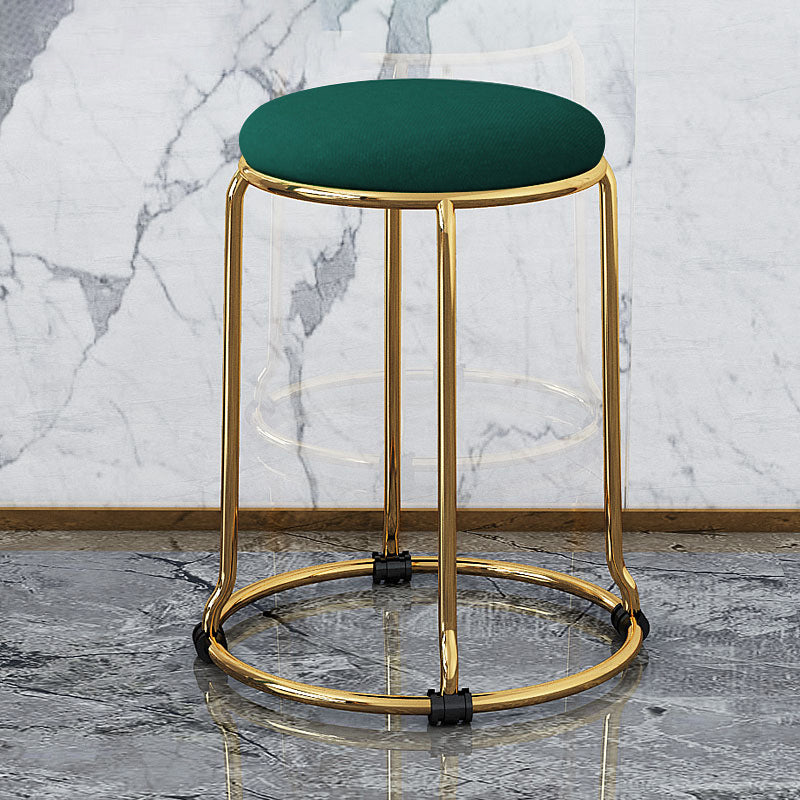 Houndstooth Print Pouf Ottoman Round Linen Stain Resistant Glam Ottoman