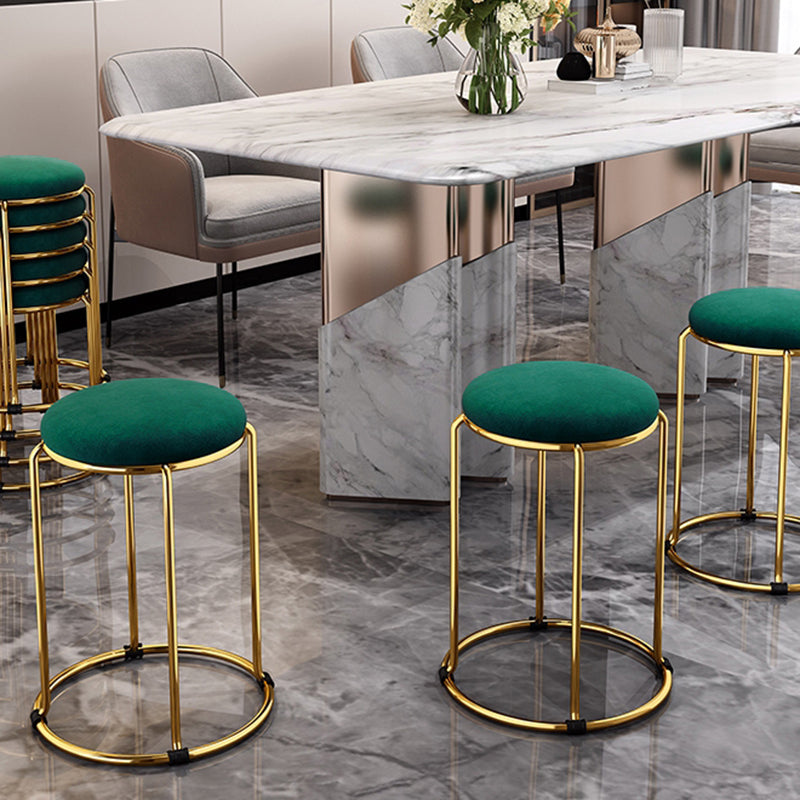 Houndstooth Print Pouf Ottoman Round Linen Stain Resistant Glam Ottoman