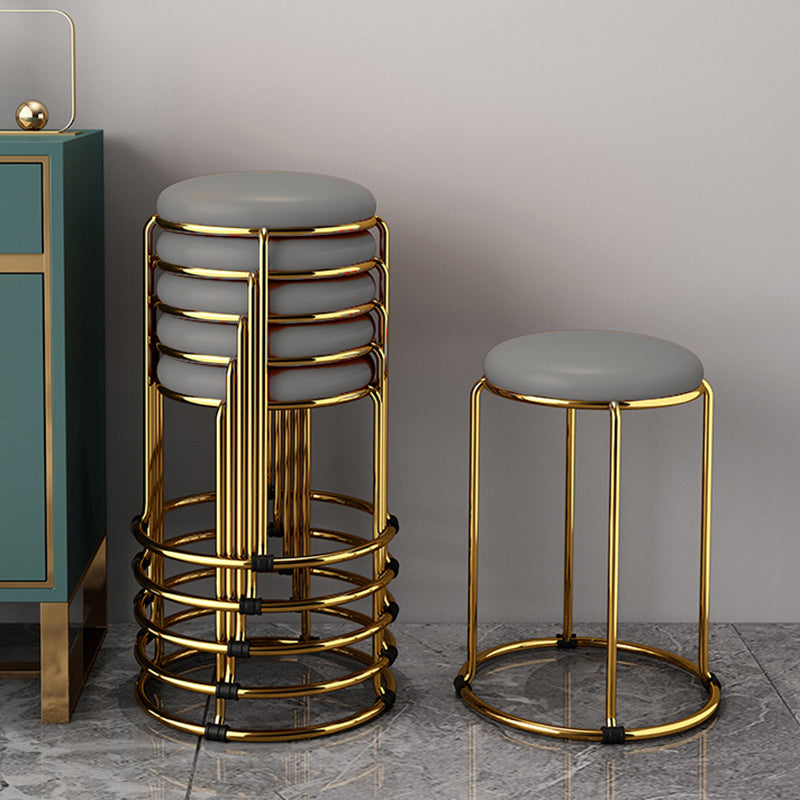 Houndstooth Print Pouf Ottoman Round Linen Stain Resistant Glam Ottoman