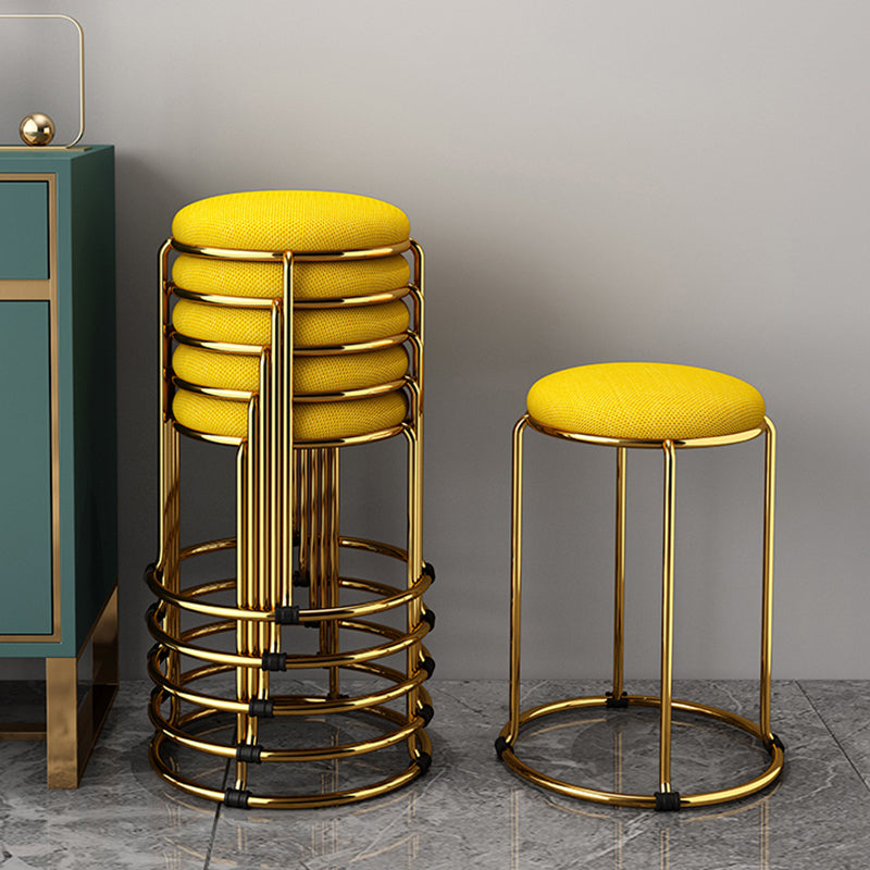 Houndstooth Print Pouf Ottoman Round Linen Stain Resistant Glam Ottoman