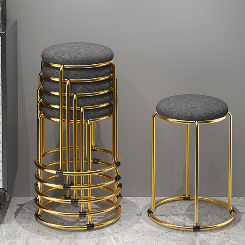 Houndstooth Print Pouf Ottoman Round Linen Stain Resistant Glam Ottoman