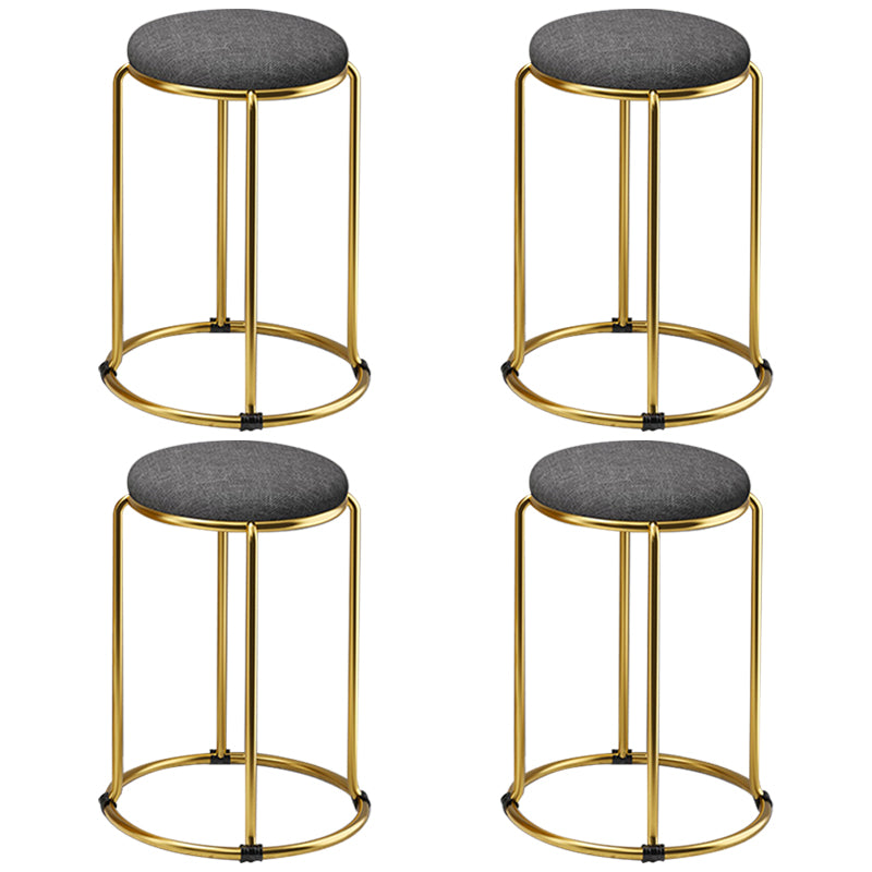 Houndstooth Print Pouf Ottoman Round Linen Stain Resistant Glam Ottoman