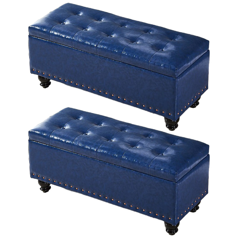 Traditional Faux Leather Ottoman Plian Tufted Nailhead Trim Rectangle Ottoman with Storage