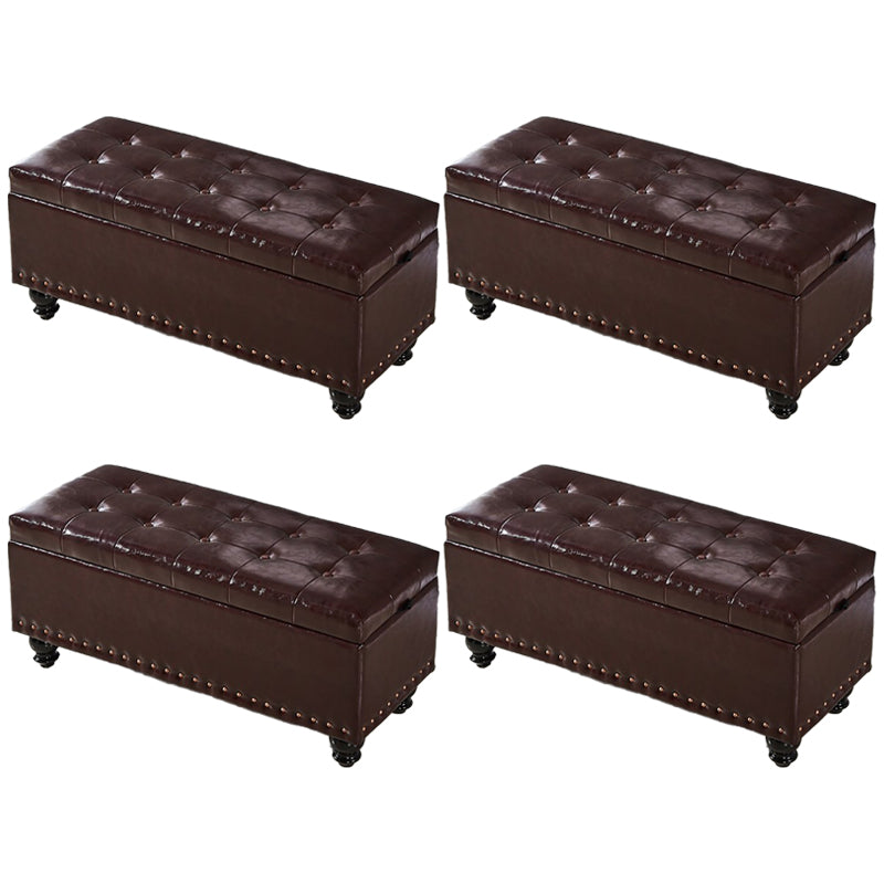 Traditional Faux Leather Ottoman Plian Tufted Nailhead Trim Rectangle Ottoman with Storage
