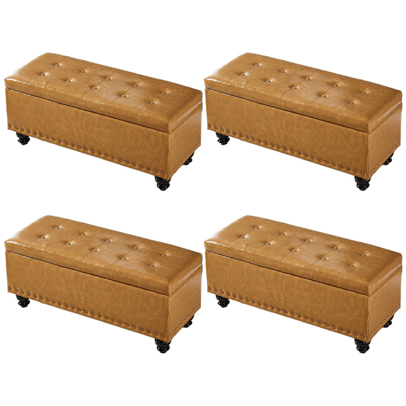 Traditional Faux Leather Ottoman Plian Tufted Nailhead Trim Rectangle Ottoman with Storage