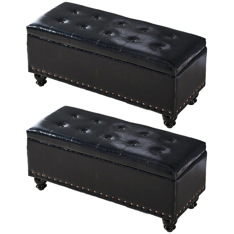 Traditional Faux Leather Ottoman Plian Tufted Nailhead Trim Rectangle Ottoman with Storage