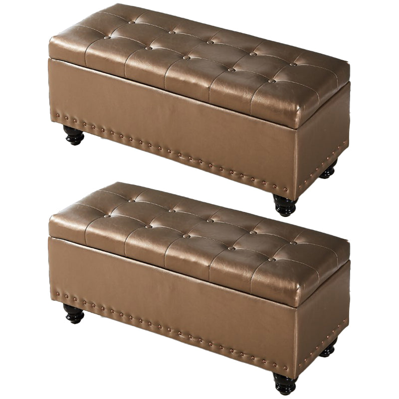 Traditional Faux Leather Ottoman Plian Tufted Nailhead Trim Rectangle Ottoman with Storage