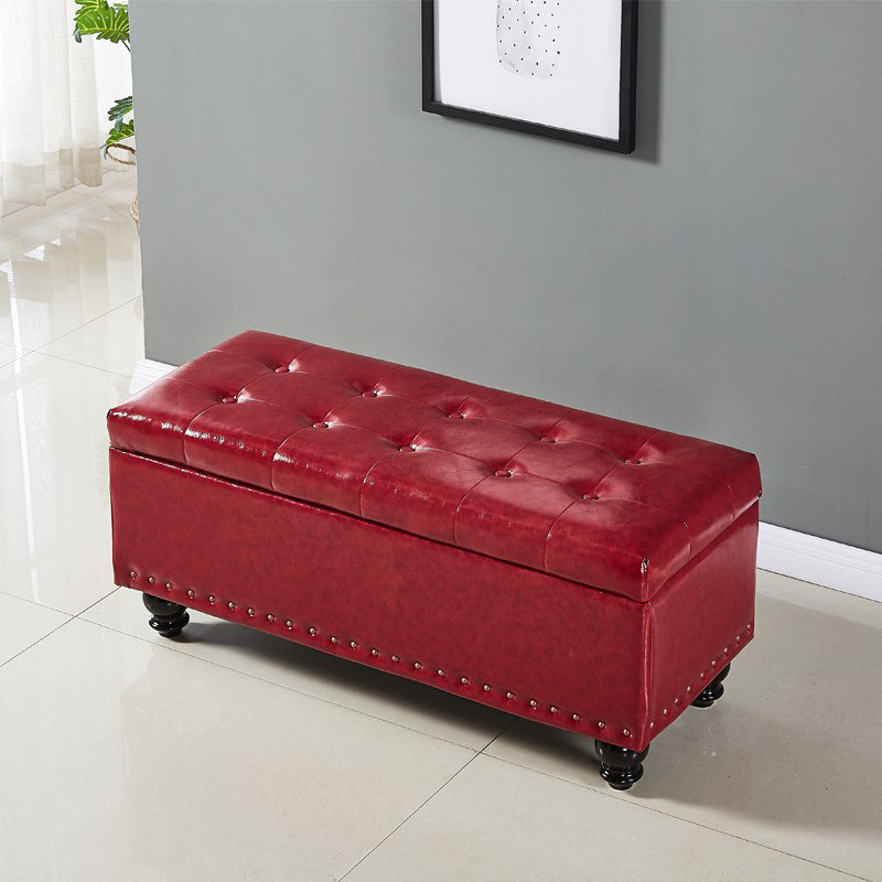 Traditional Faux Leather Ottoman Plian Tufted Nailhead Trim Rectangle Ottoman with Storage