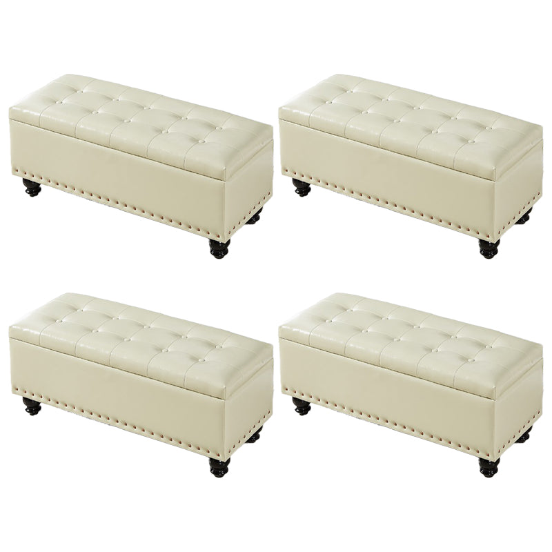 Traditional Faux Leather Ottoman Plian Tufted Nailhead Trim Rectangle Ottoman with Storage