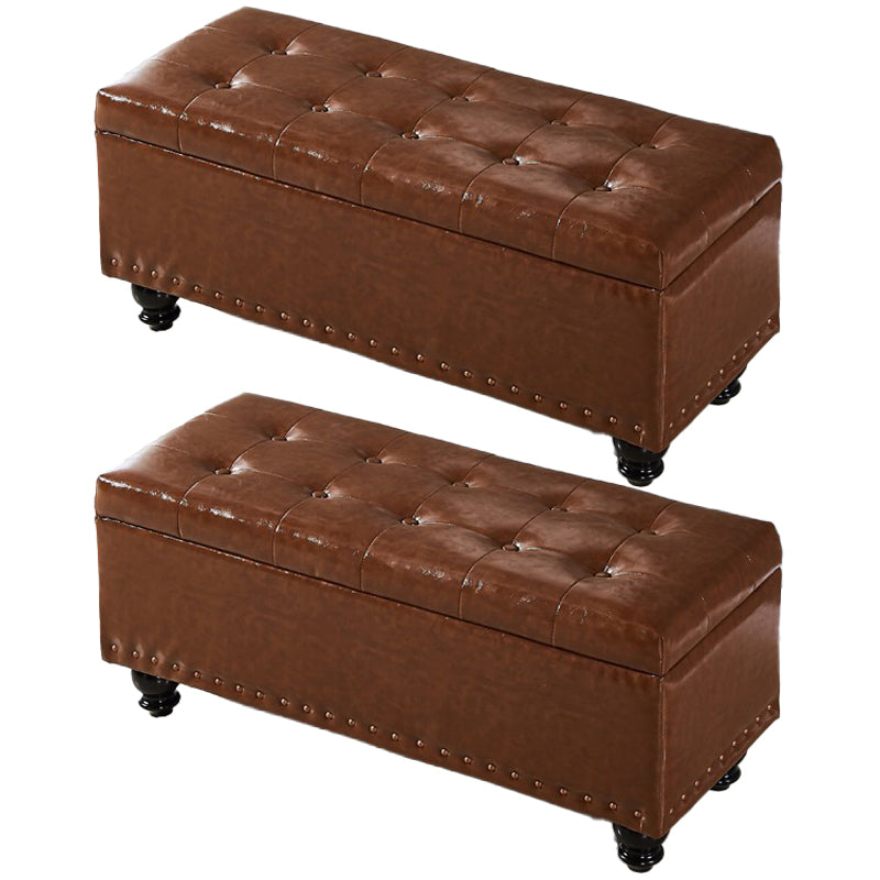Traditional Faux Leather Ottoman Plian Tufted Nailhead Trim Rectangle Ottoman with Storage