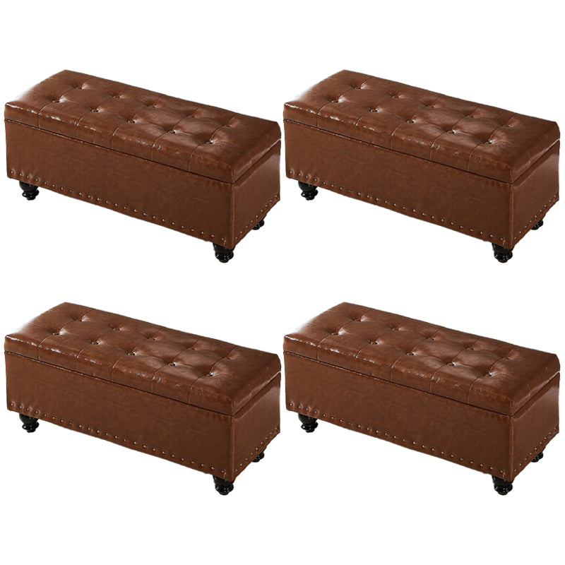 Traditional Faux Leather Ottoman Plian Tufted Nailhead Trim Rectangle Ottoman with Storage