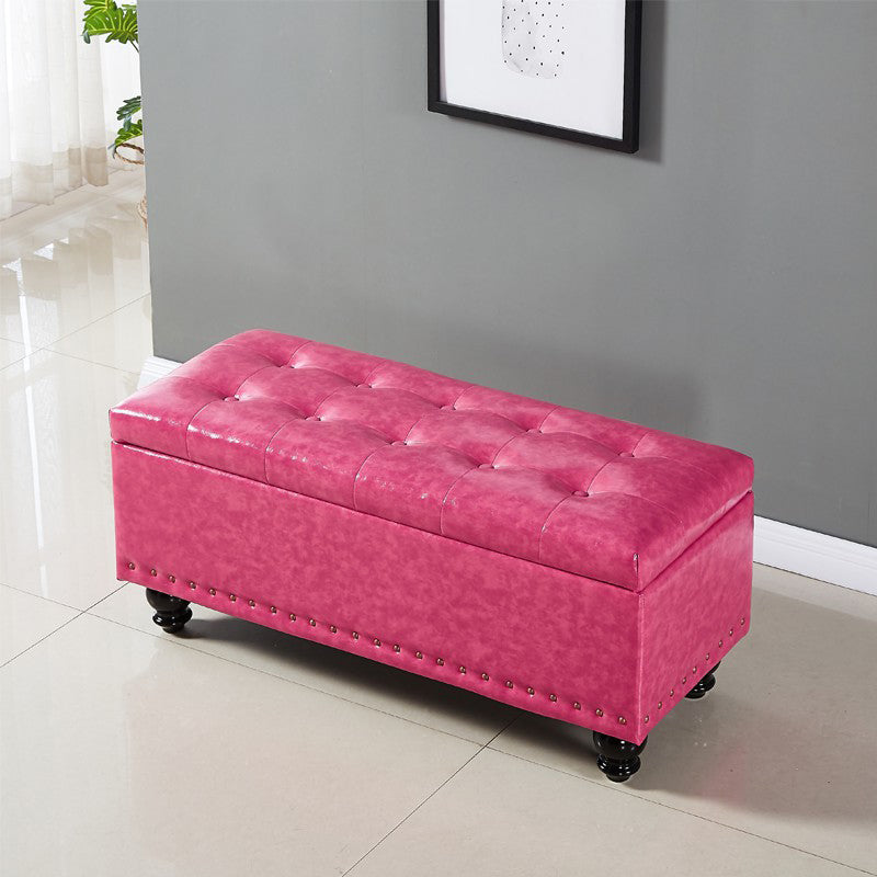 Traditional Faux Leather Ottoman Plian Tufted Nailhead Trim Rectangle Ottoman with Storage