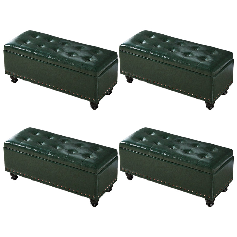 Traditional Faux Leather Ottoman Plian Tufted Nailhead Trim Rectangle Ottoman with Storage