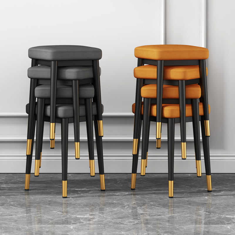 Square Footstools Ottoman Glam Solid Color Faux Leather Water Resistant Ottoman