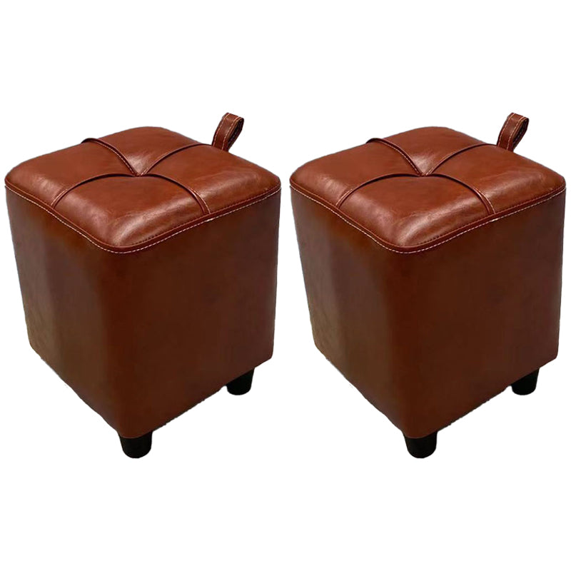 Contemporary PU Leather Pouf Chair Plain Square Tufted Water Resistant Target Pouf