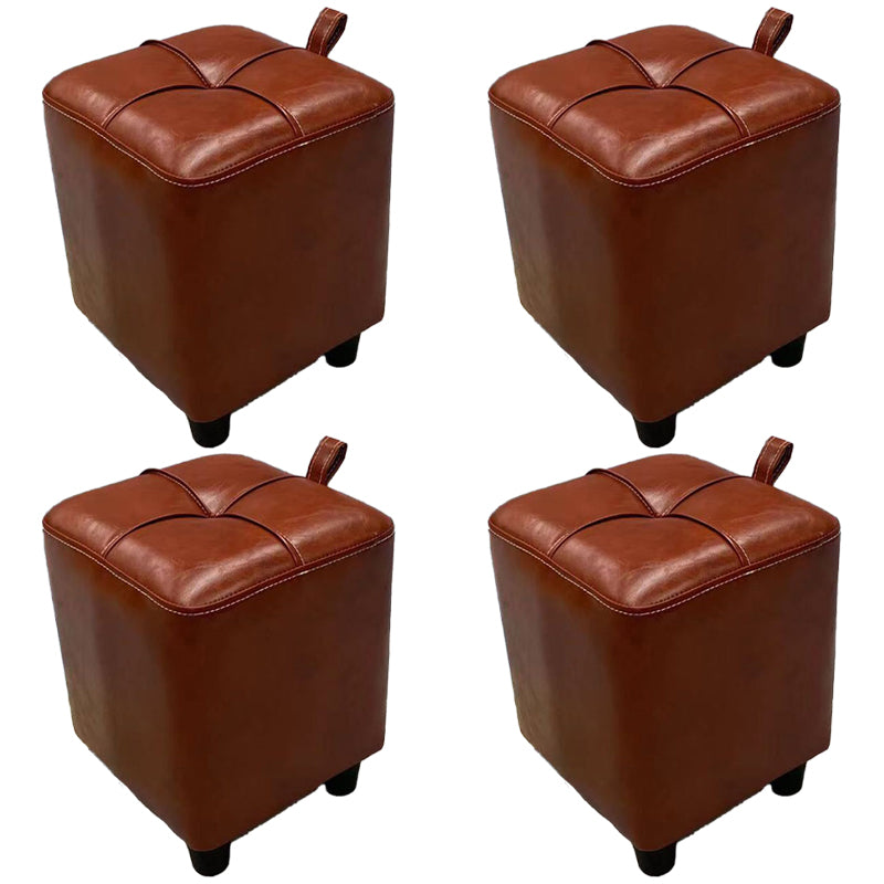 Contemporary PU Leather Pouf Chair Plain Square Tufted Water Resistant Target Pouf