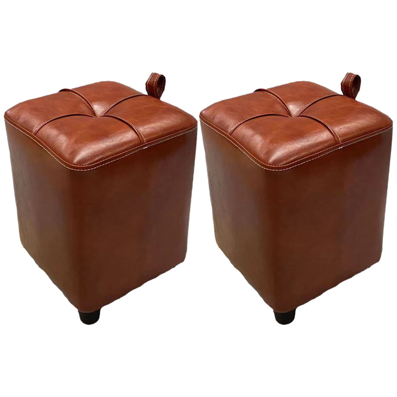 Contemporary PU Leather Pouf Chair Plain Square Tufted Water Resistant Target Pouf