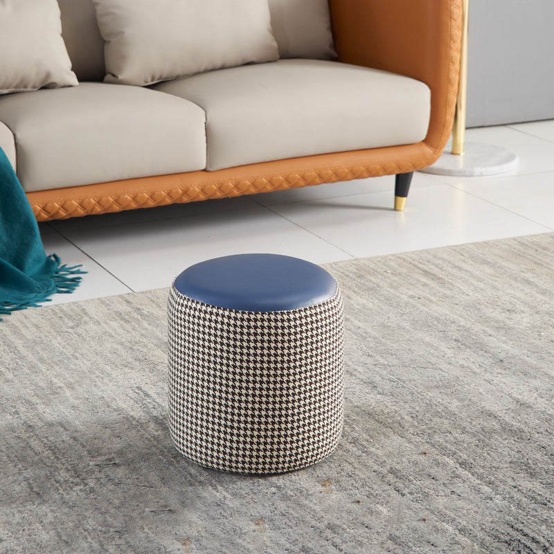 Modern Water Resistant Ottoman Circle Shape Orange Genuine Leather Cube