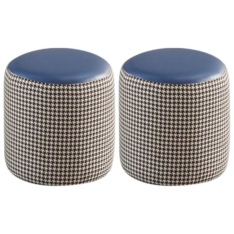 Modern Water Resistant Ottoman Circle Shape Orange Genuine Leather Cube