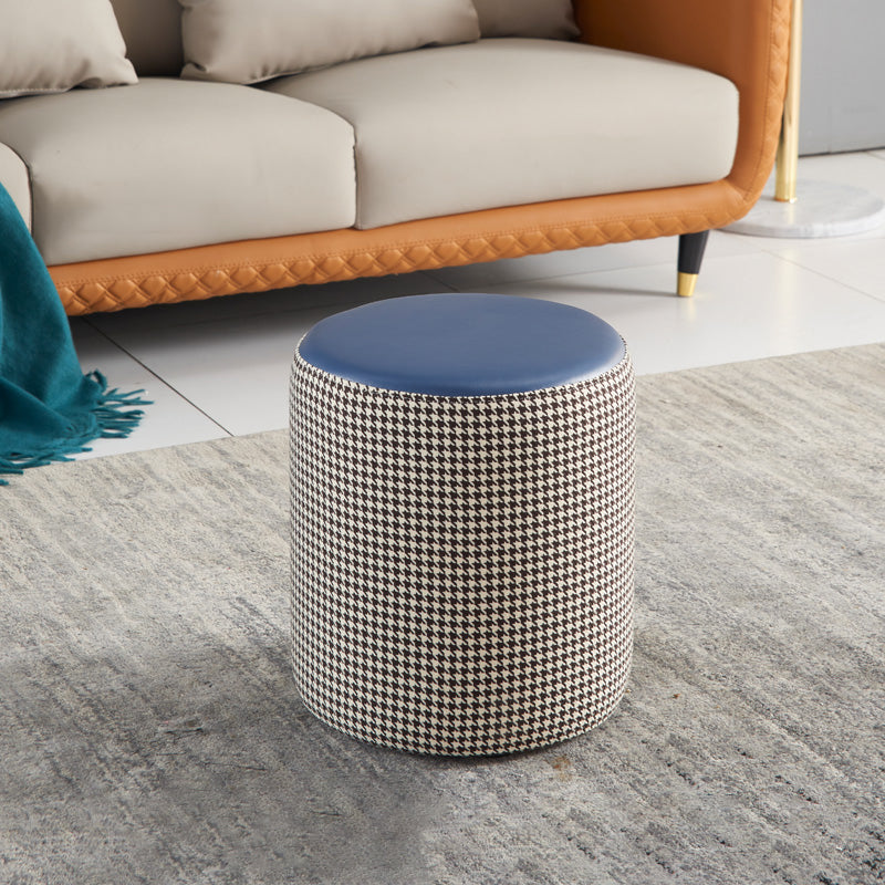 Modern Water Resistant Ottoman Circle Shape Orange Genuine Leather Cube