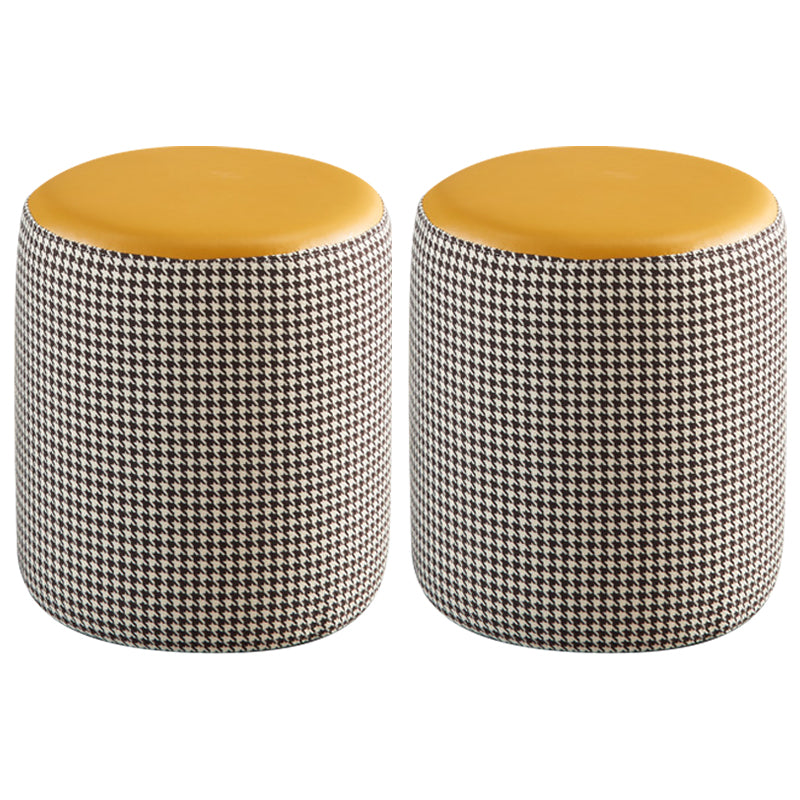 Modern Water Resistant Ottoman Circle Shape Orange Genuine Leather Cube