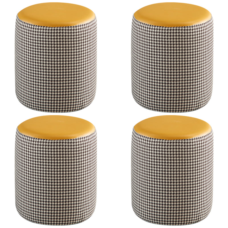 Modern Water Resistant Ottoman Circle Shape Orange Genuine Leather Cube