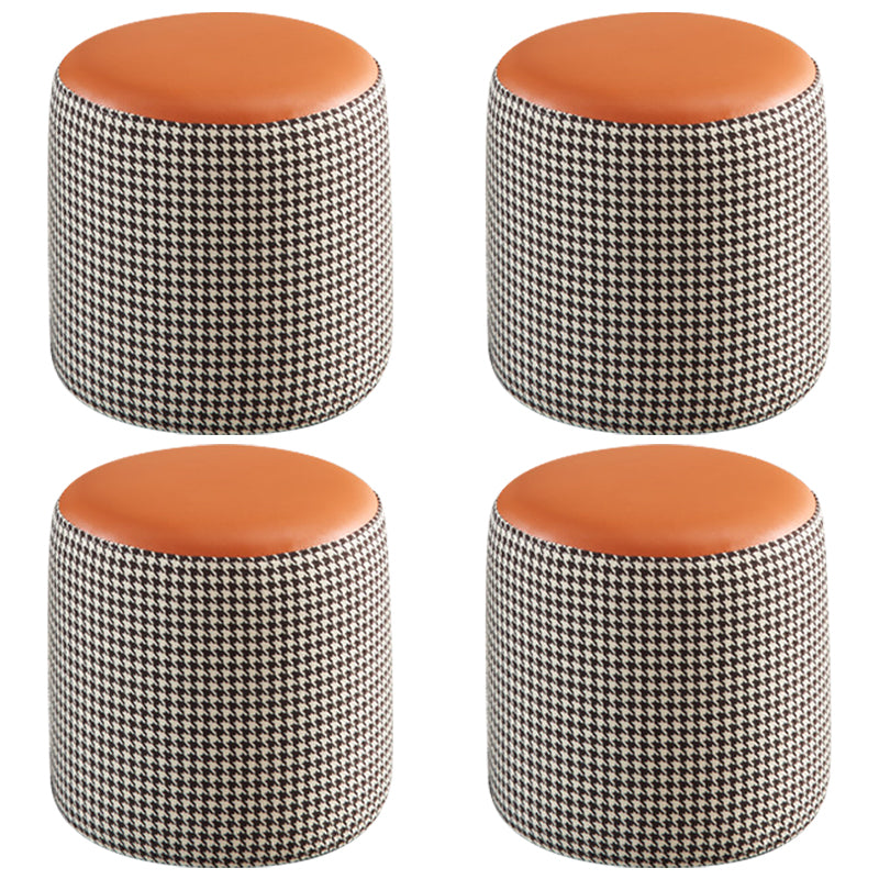 Modern Water Resistant Ottoman Circle Shape Orange Genuine Leather Cube