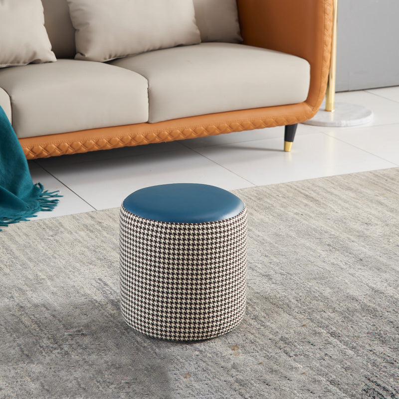 Modern Water Resistant Ottoman Circle Shape Orange Genuine Leather Cube