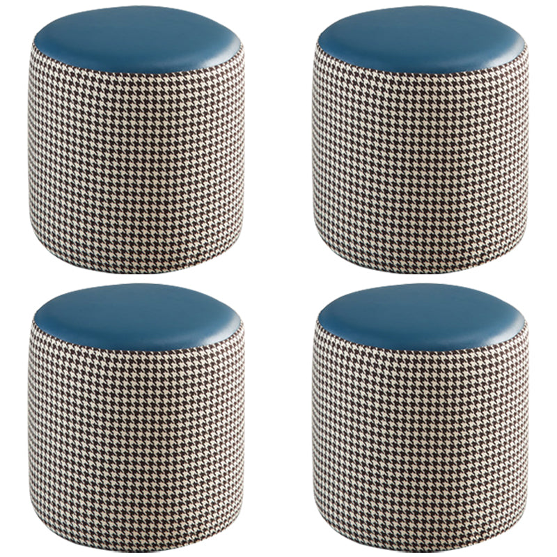 Modern Water Resistant Ottoman Circle Shape Orange Genuine Leather Cube