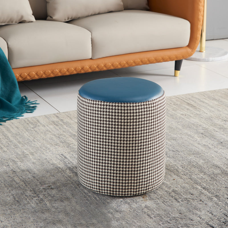 Modern Water Resistant Ottoman Circle Shape Orange Genuine Leather Cube