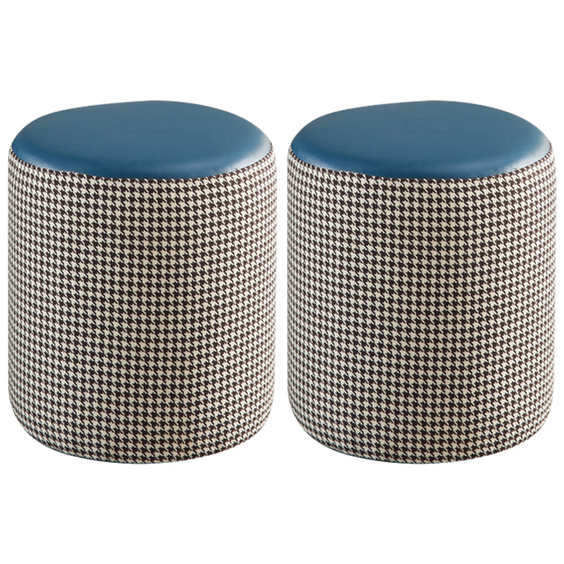 Modern Water Resistant Ottoman Circle Shape Orange Genuine Leather Cube