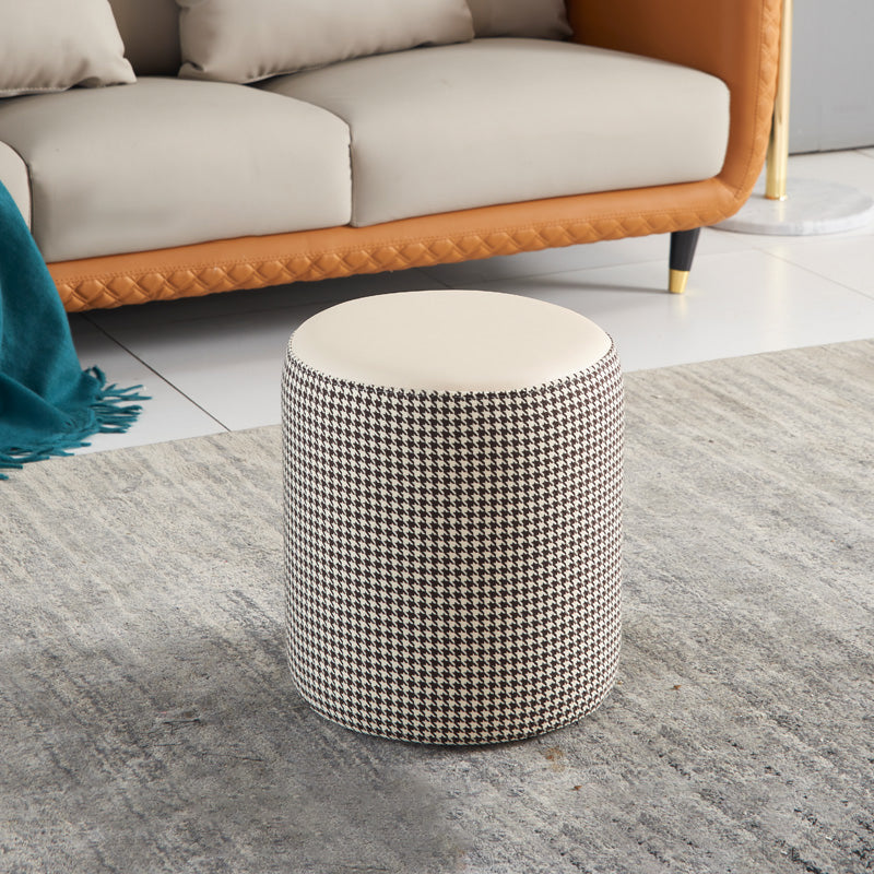 Modern Water Resistant Ottoman Circle Shape Orange Genuine Leather Cube