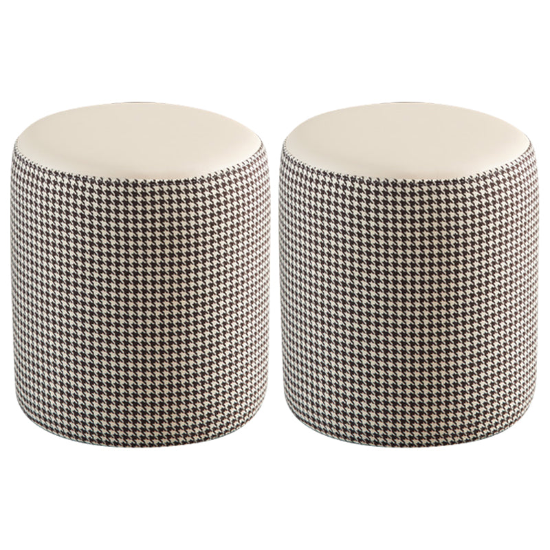 Modern Water Resistant Ottoman Circle Shape Orange Genuine Leather Cube