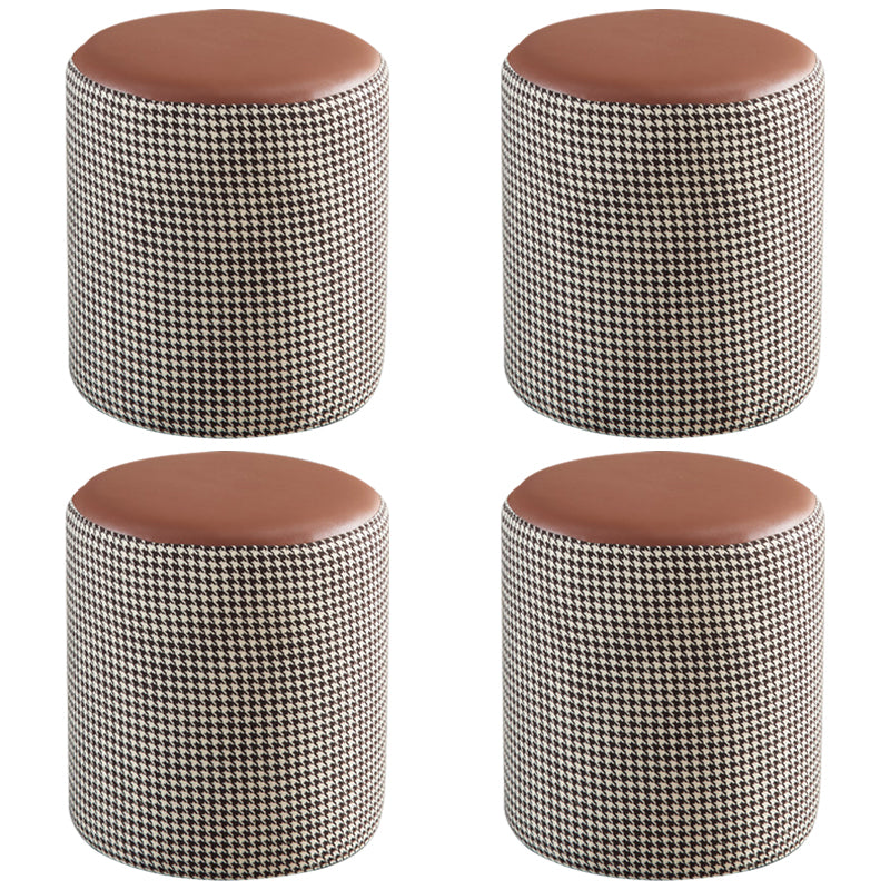 Modern Water Resistant Ottoman Circle Shape Orange Genuine Leather Cube