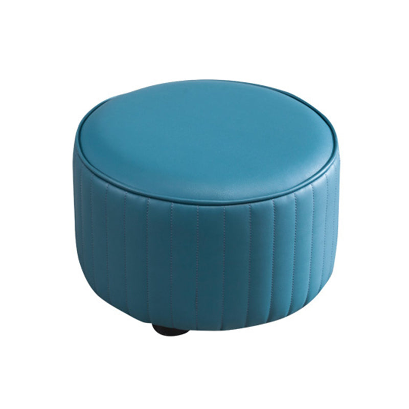 Modern Round Ottoman Solid Color Leather Water Resistant Footstool Ottoman