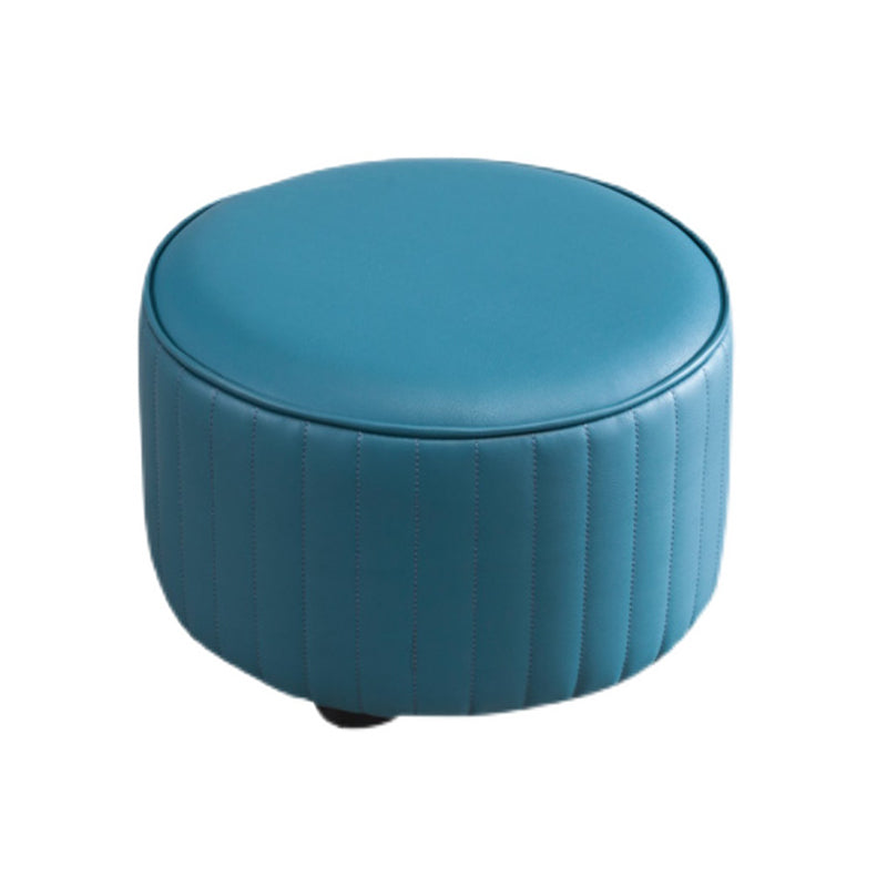 Modern Round Ottoman Solid Color Leather Water Resistant Footstool Ottoman