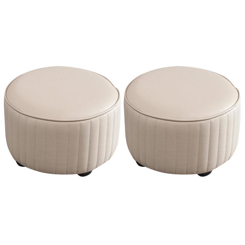 Modern Round Ottoman Solid Color Leather Water Resistant Footstool Ottoman