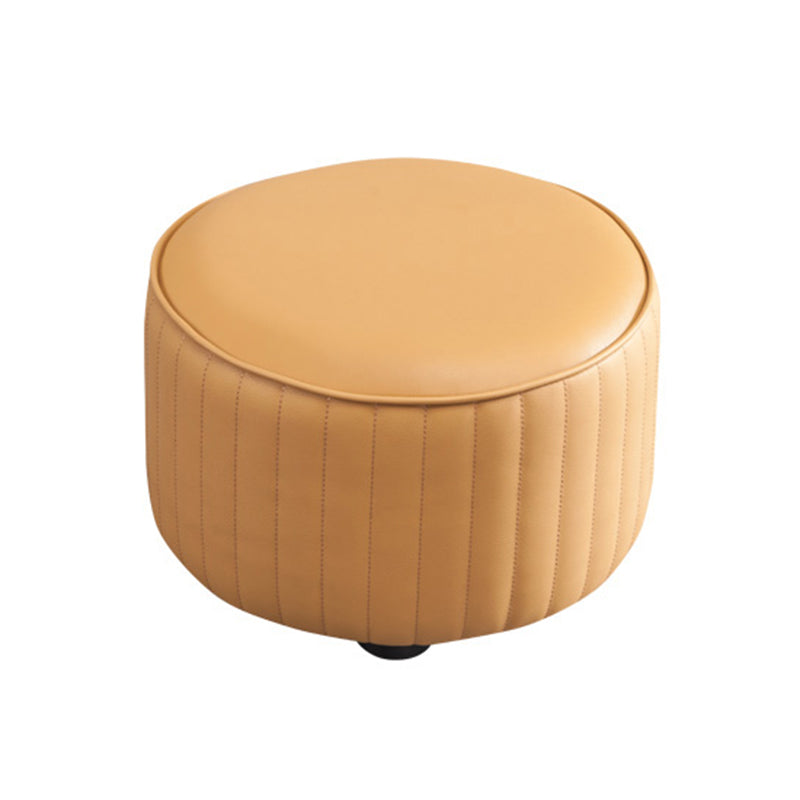 Modern Round Ottoman Solid Color Leather Water Resistant Footstool Ottoman