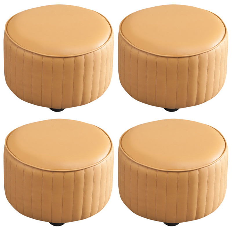 Modern Round Ottoman Solid Color Leather Water Resistant Footstool Ottoman