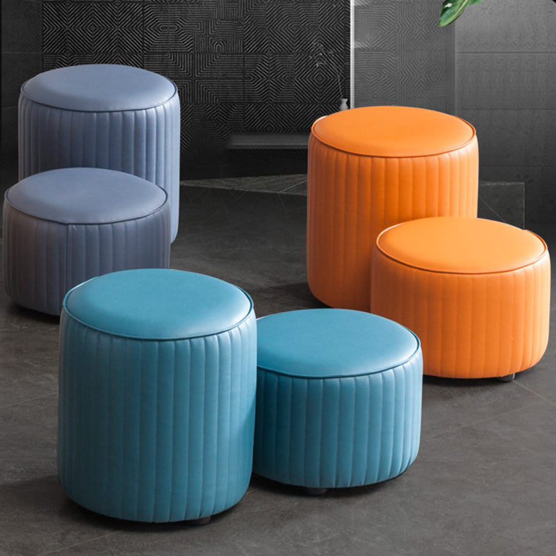 Modern Round Ottoman Solid Color Leather Water Resistant Footstool Ottoman