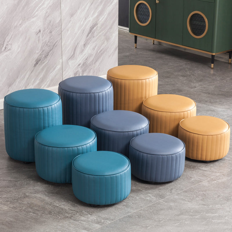 Modern Round Ottoman Solid Color Leather Water Resistant Footstool Ottoman