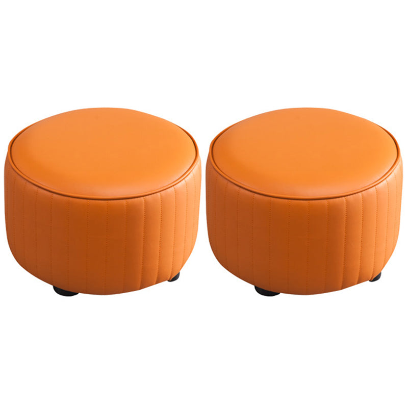Modern Round Ottoman Solid Color Leather Water Resistant Footstool Ottoman