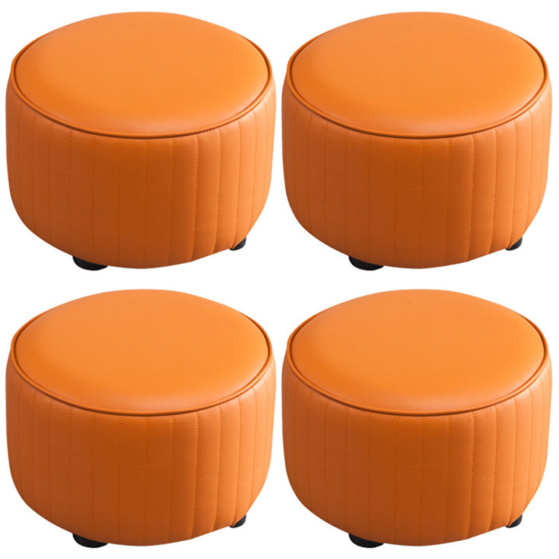 Modern Round Ottoman Solid Color Leather Water Resistant Footstool Ottoman