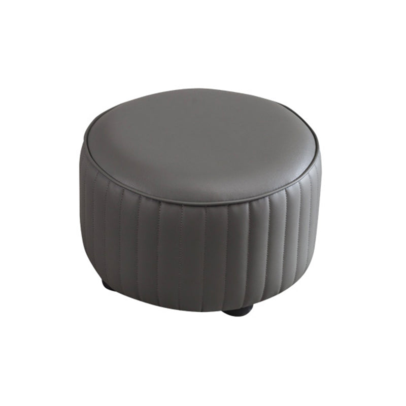 Modern Round Ottoman Solid Color Leather Water Resistant Footstool Ottoman