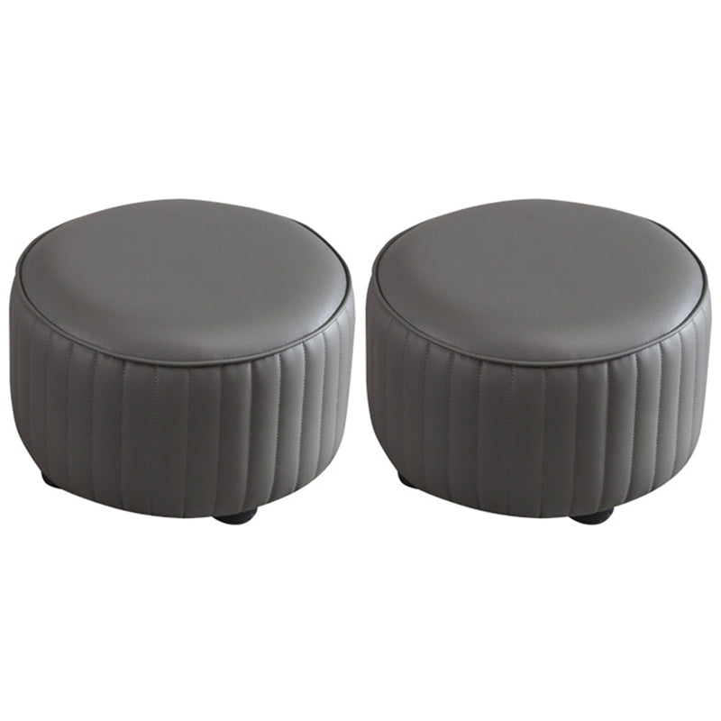 Modern Round Ottoman Solid Color Leather Water Resistant Footstool Ottoman