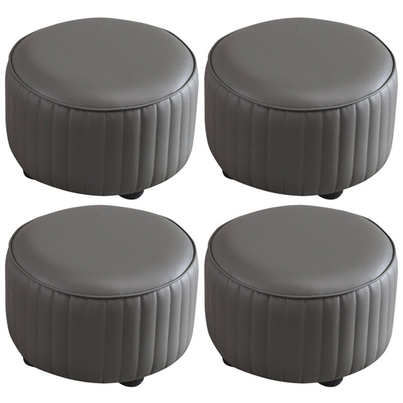 Modern Round Ottoman Solid Color Leather Water Resistant Footstool Ottoman