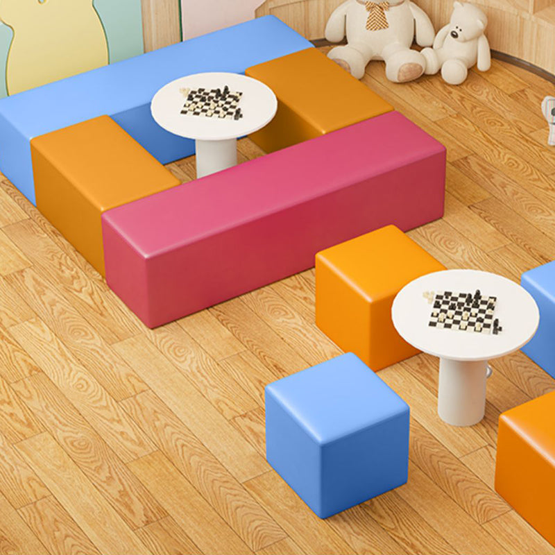 Contemporary Pouf Ottoman Faux Leather Upholstered Solid Color Square Ottoman