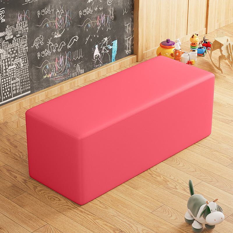 Contemporary Pouf Ottoman Faux Leather Upholstered Solid Color Square Ottoman