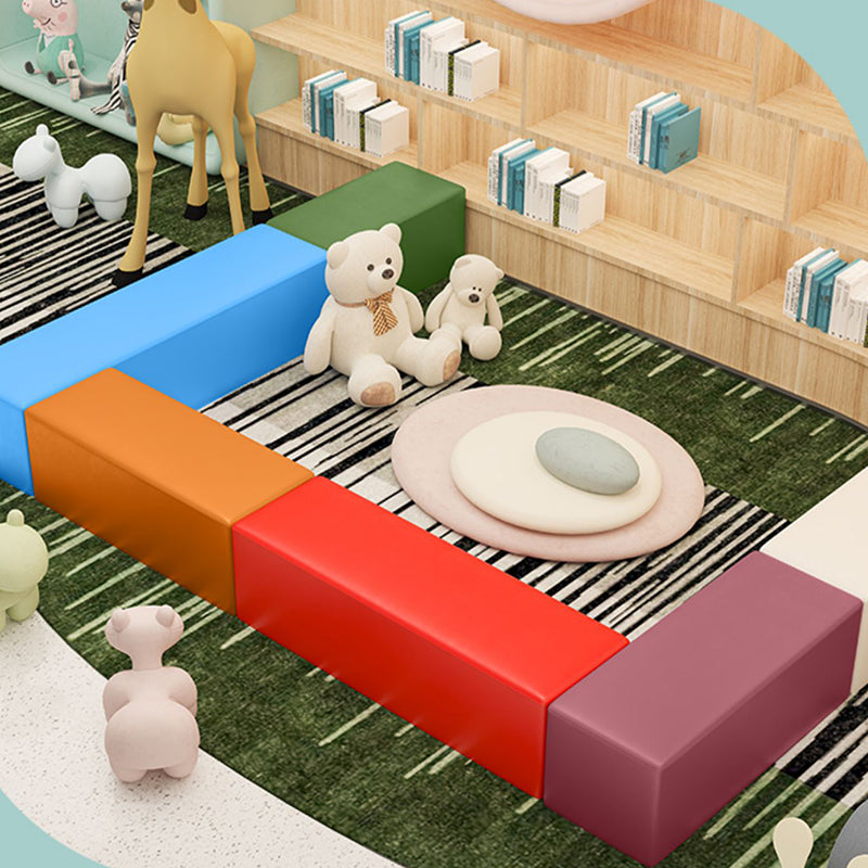 Contemporary Pouf Ottoman Faux Leather Upholstered Solid Color Square Ottoman